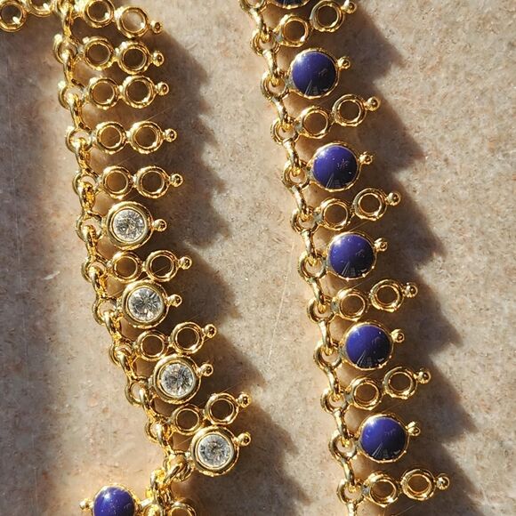 Reversible Blue Lapis Cubic Zirconia Necklace 17.5" Joan Rivers AB Jewelry VTG - Picture 2 of 13